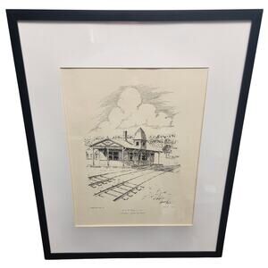 L & N Depot 1932 Lithograph signed by artist Howard Fain Framed 16.5x20.75 1970